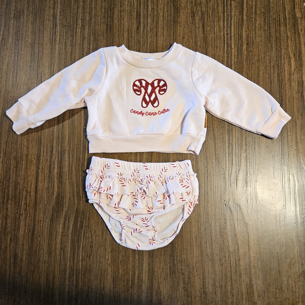 Festive Pink Christmas Candy Cane Lila & Jack Infant Outfit Set Size 6-9 Months
